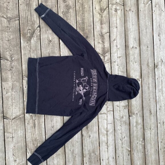 True Religion Jeans BIG LOGO Velvet Hoodie Small Black - Picture 2 of 9